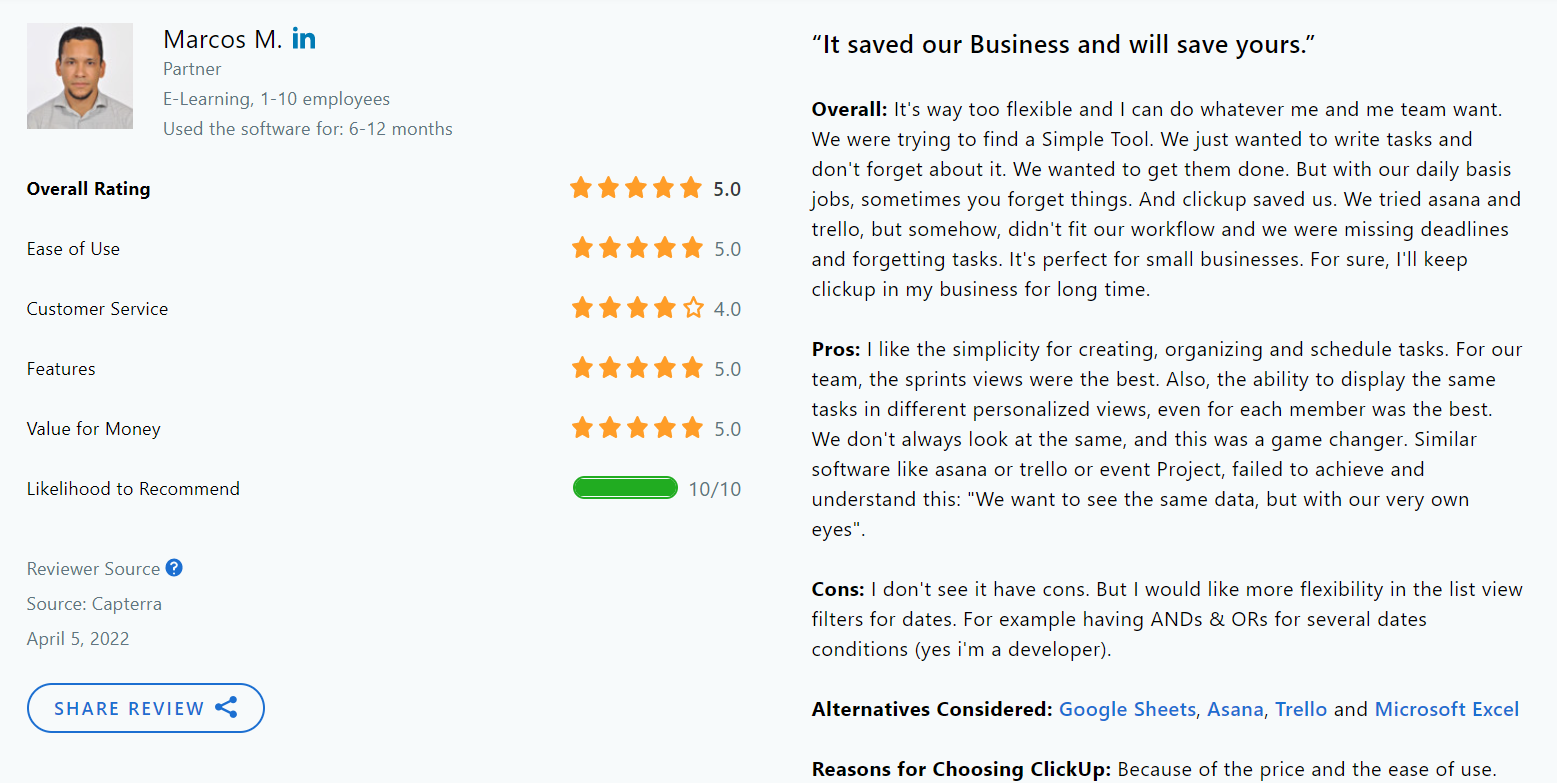 clickup testimonials